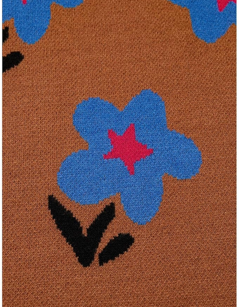 Chestnut Floral High Neck Sweater Vest