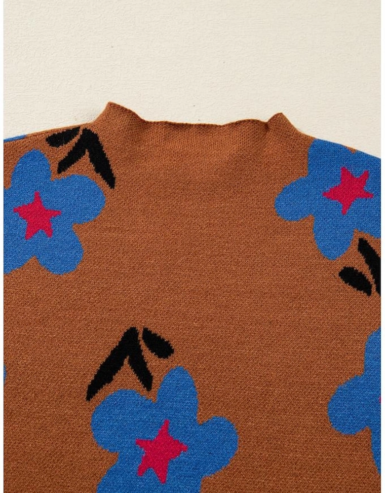 Chestnut Floral High Neck Sweater Vest