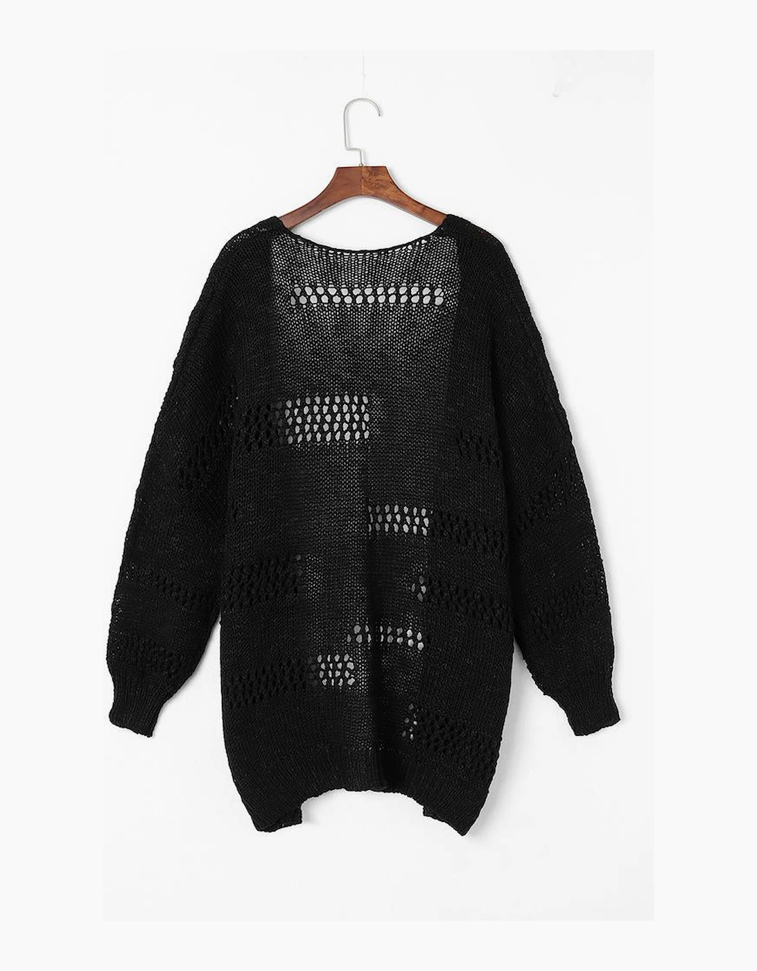 Black Casual Hollowed Knit Dolman Sleeve Cardigan