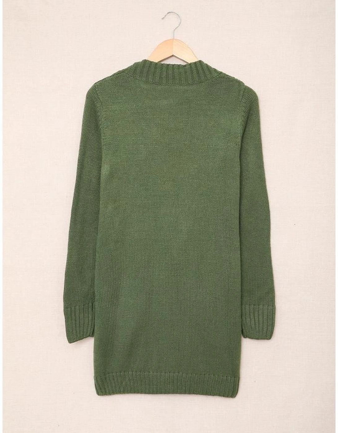 Green Front Pocket and Buttons Closure Cardigan