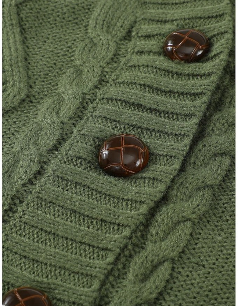 Green Front Pocket and Buttons Closure Cardigan