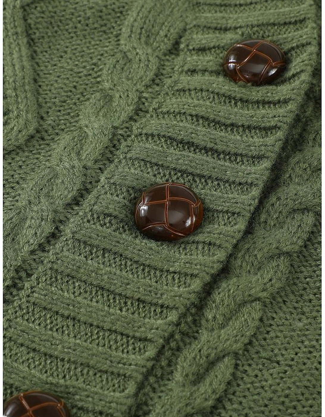 Green Front Pocket and Buttons Closure Cardigan