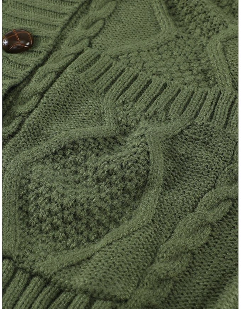 Green Front Pocket and Buttons Closure Cardigan