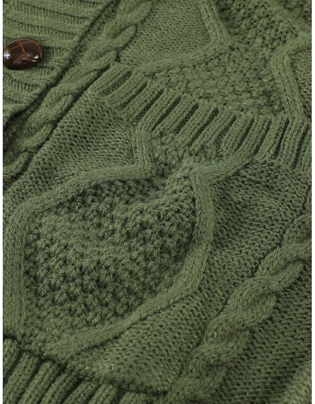 Green Front Pocket and Buttons Closure Cardigan