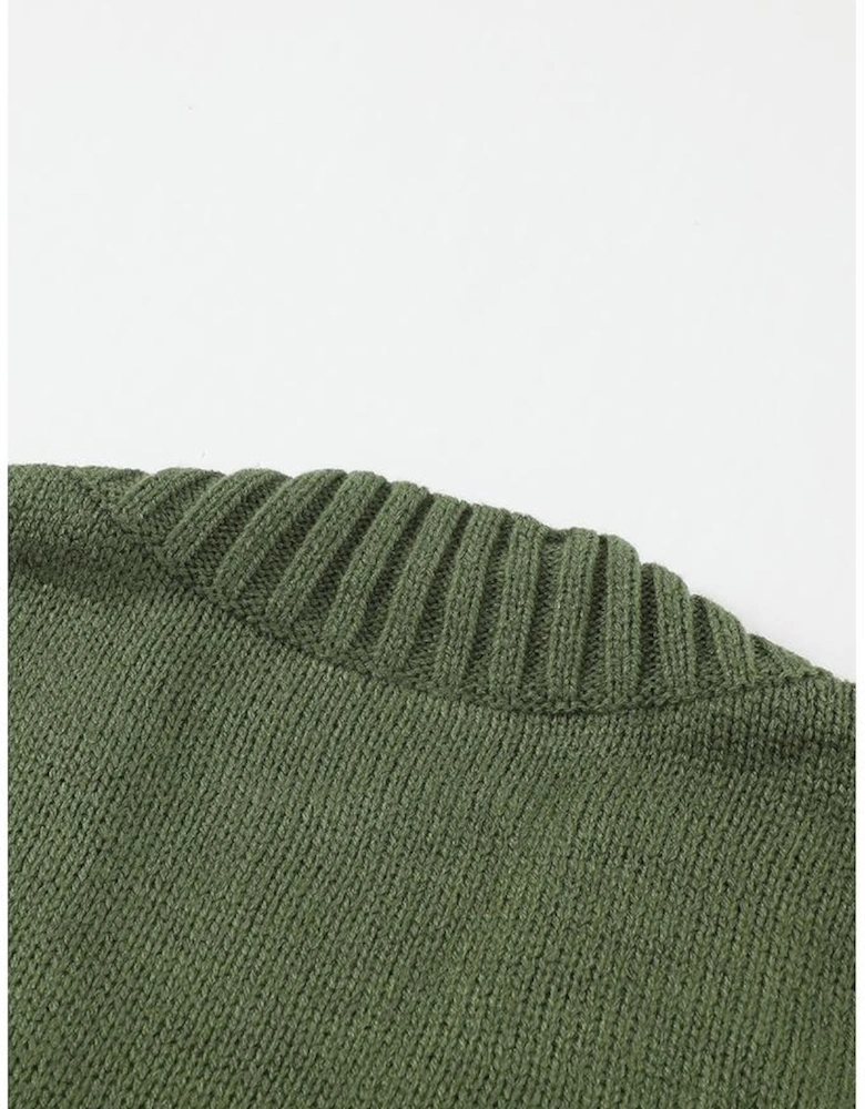 Green Front Pocket and Buttons Closure Cardigan