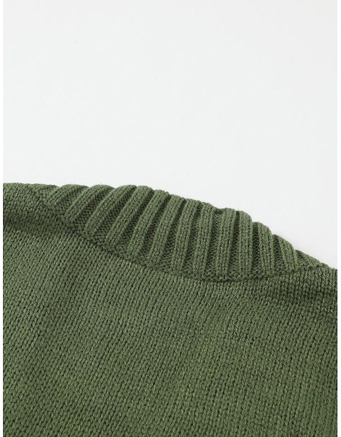 Green Front Pocket and Buttons Closure Cardigan