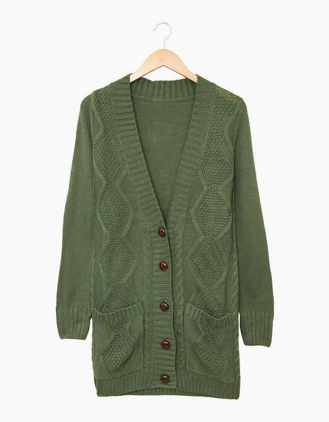 Green Front Pocket and Buttons Closure Cardigan