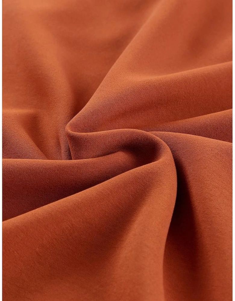 Orange Ruffled Pleated Buttoned V Neck Blouse