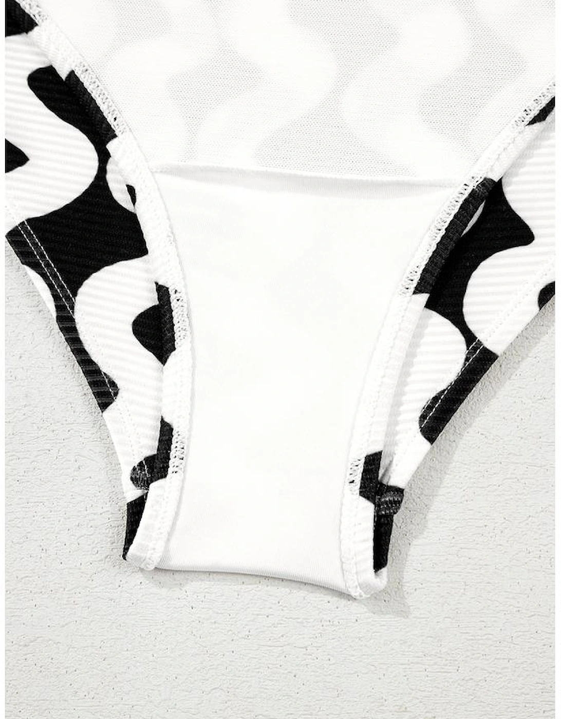 Black Stripe Bowknot Ricrac Print V Neck Low Back Cut One Piece Swimsuit