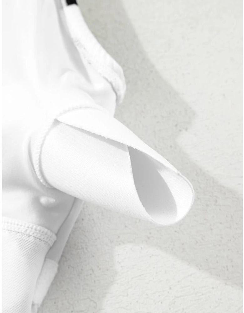 Black Stripe Bowknot Ricrac Print V Neck Low Back Cut One Piece Swimsuit