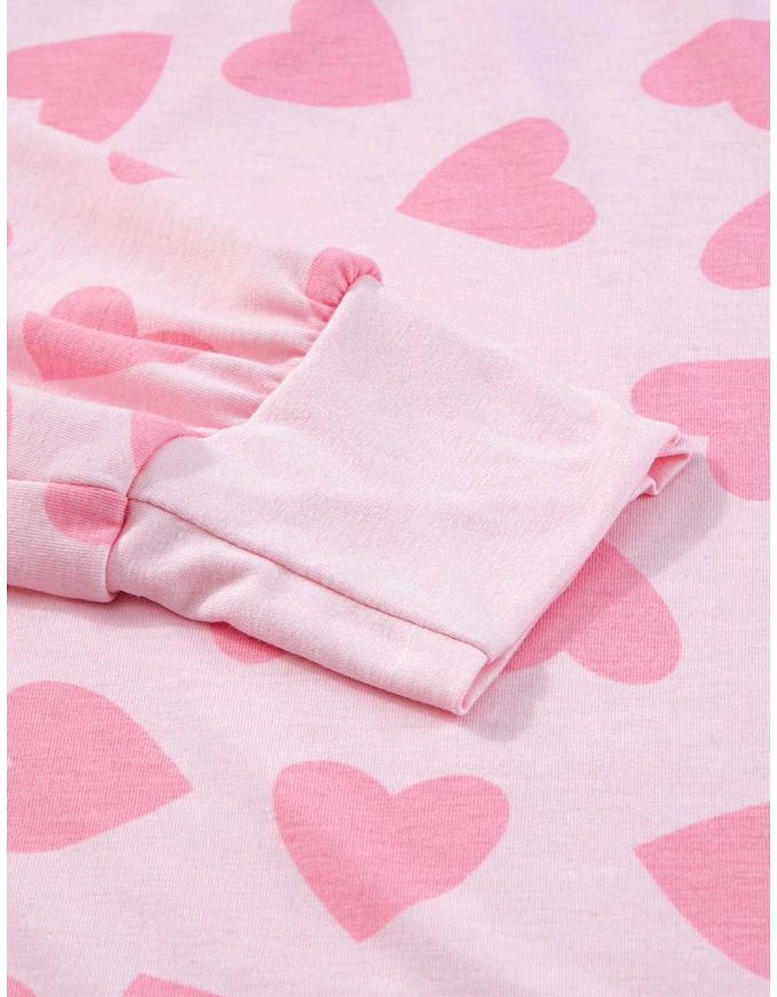 Pink Valentine Heart Shape Print Long Sleeve Top Shorts Lounge Set
