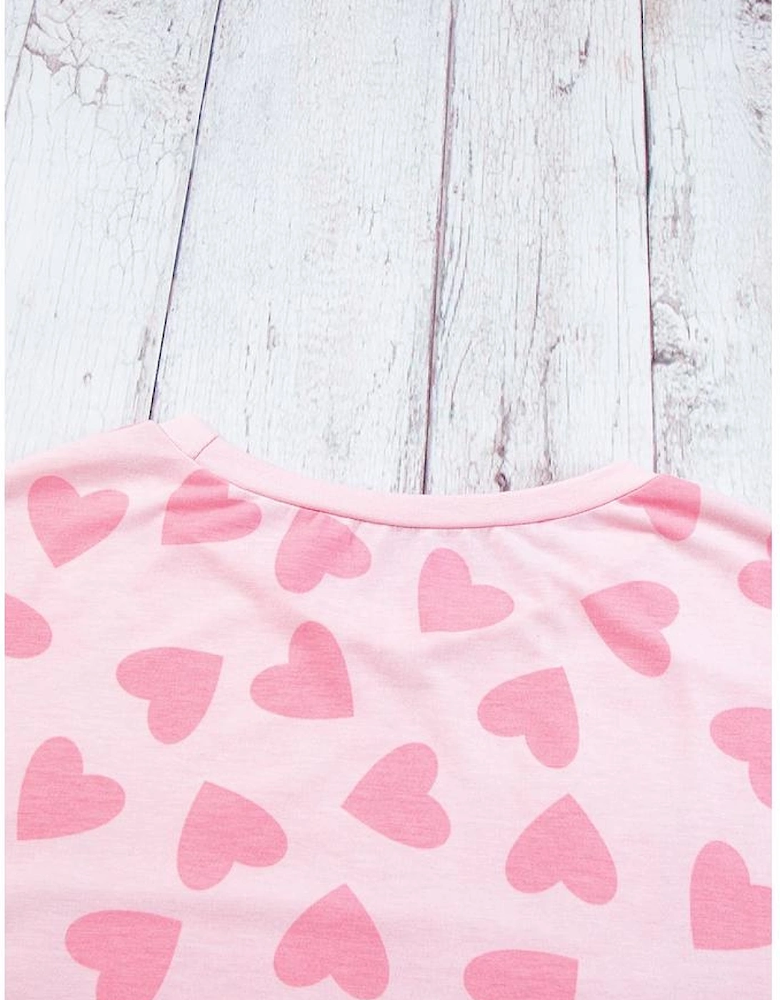 Pink Valentine Heart Shape Print Long Sleeve Top Shorts Lounge Set