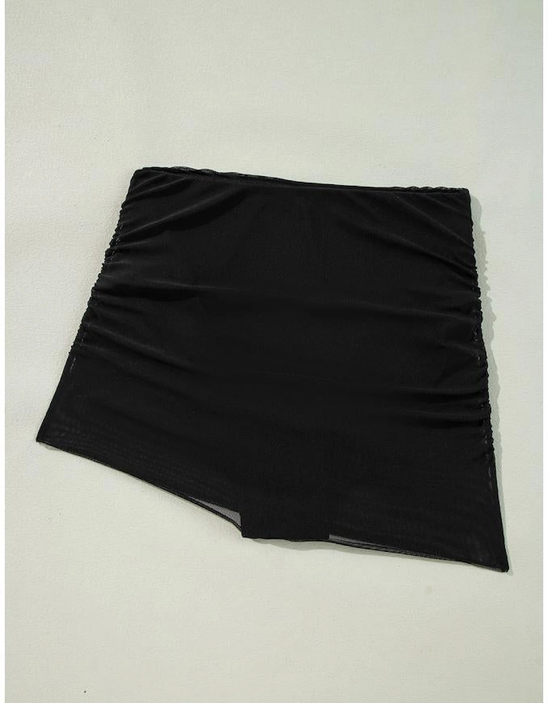 Black Pleated Mesh One Shoulder Bikini Top and Skirts Set