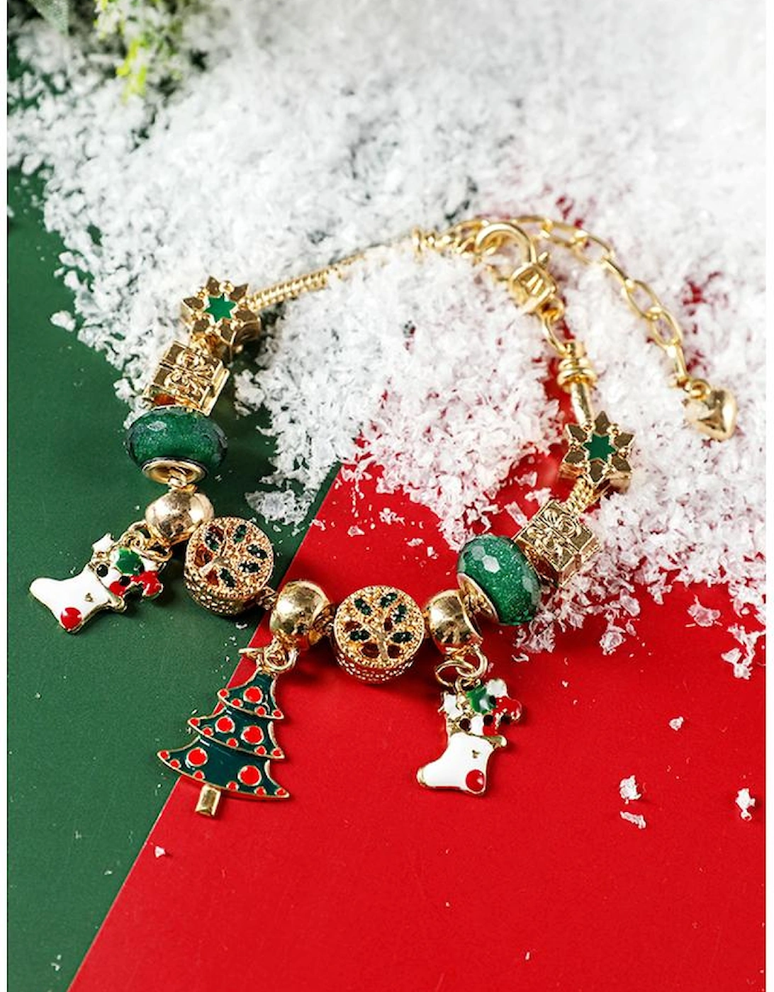 Green Christmas Pendant Adjustable Plated Beaded Bracelet, 8 of 7