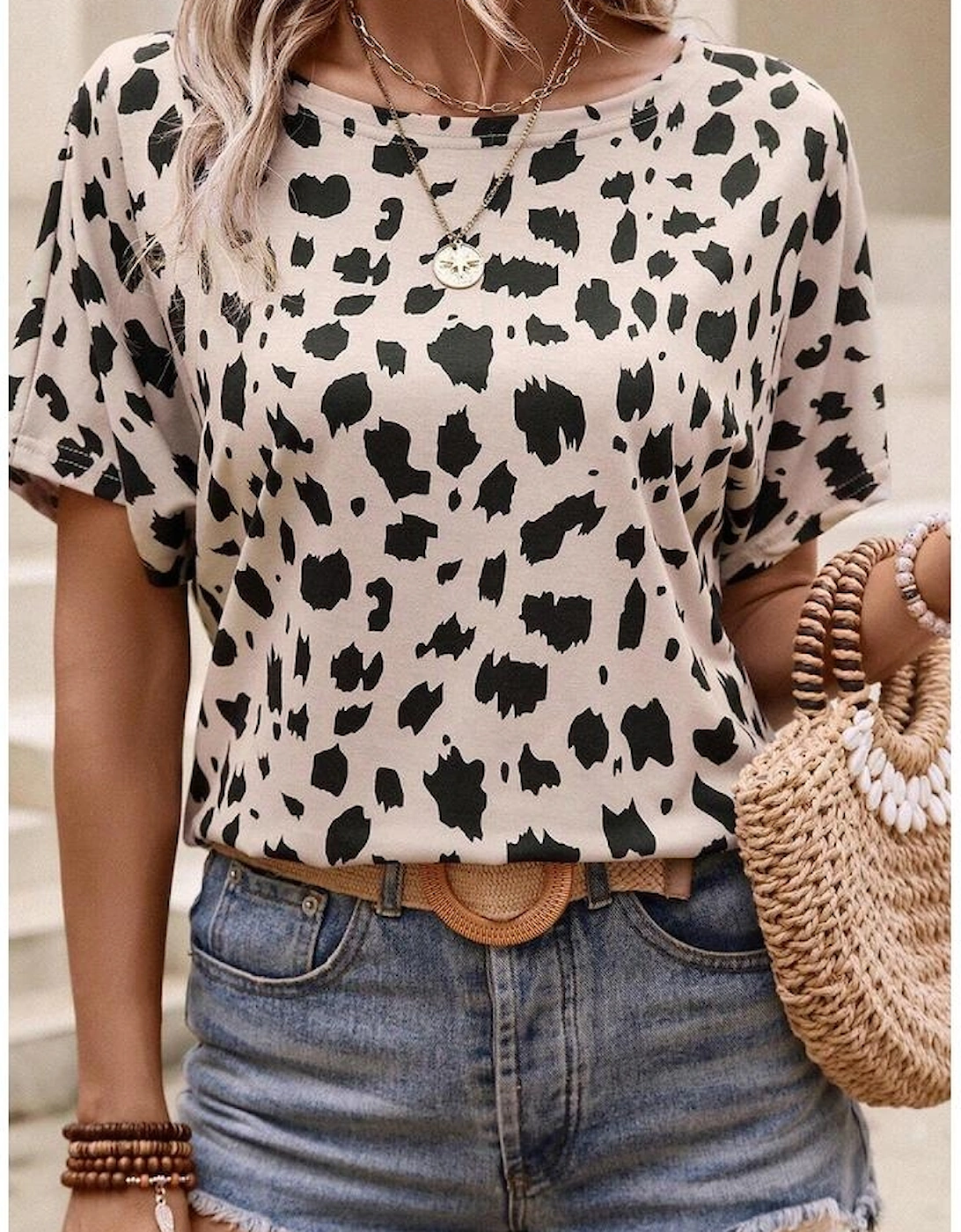 Khaki Leopard Batwing Sleeve Twist Cutout Back T-Shirt, 6 of 5