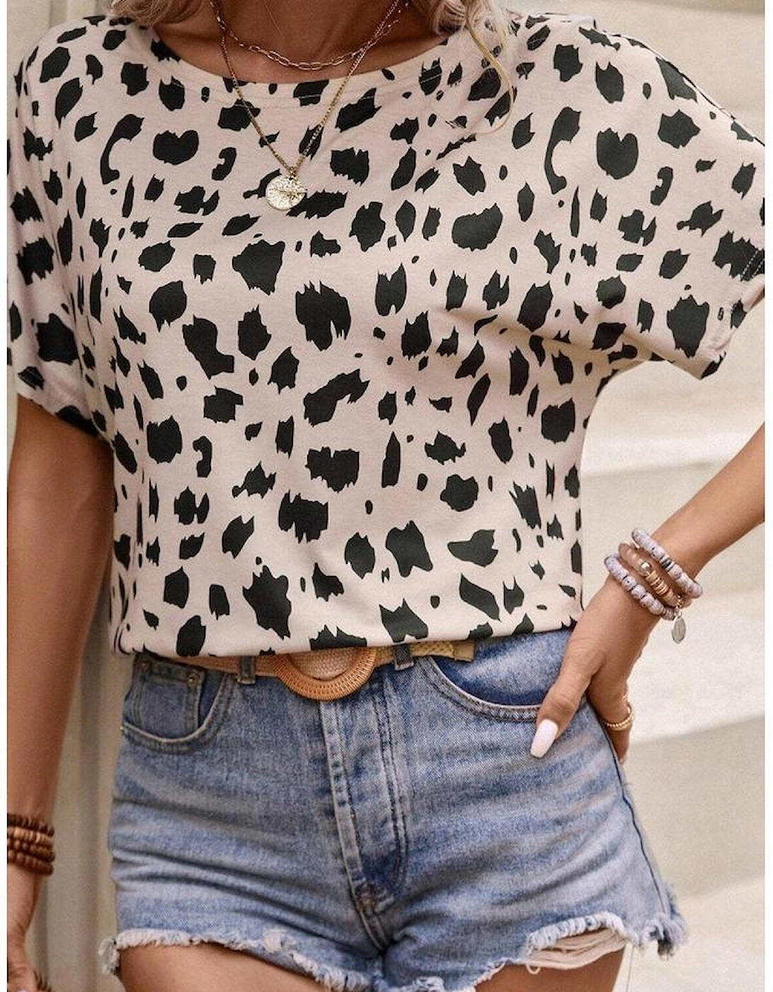 Khaki Leopard Batwing Sleeve Twist Cutout Back T-Shirt
