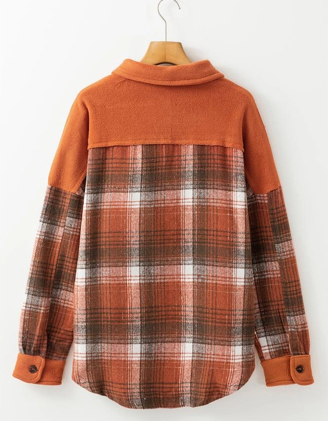 Khaki Colorblock Plaid Pattern Flap Pockets Buttoned Shacket