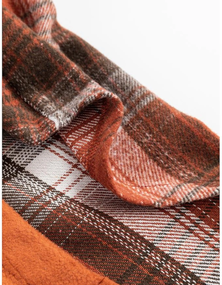 Khaki Colorblock Plaid Pattern Flap Pockets Buttoned Shacket