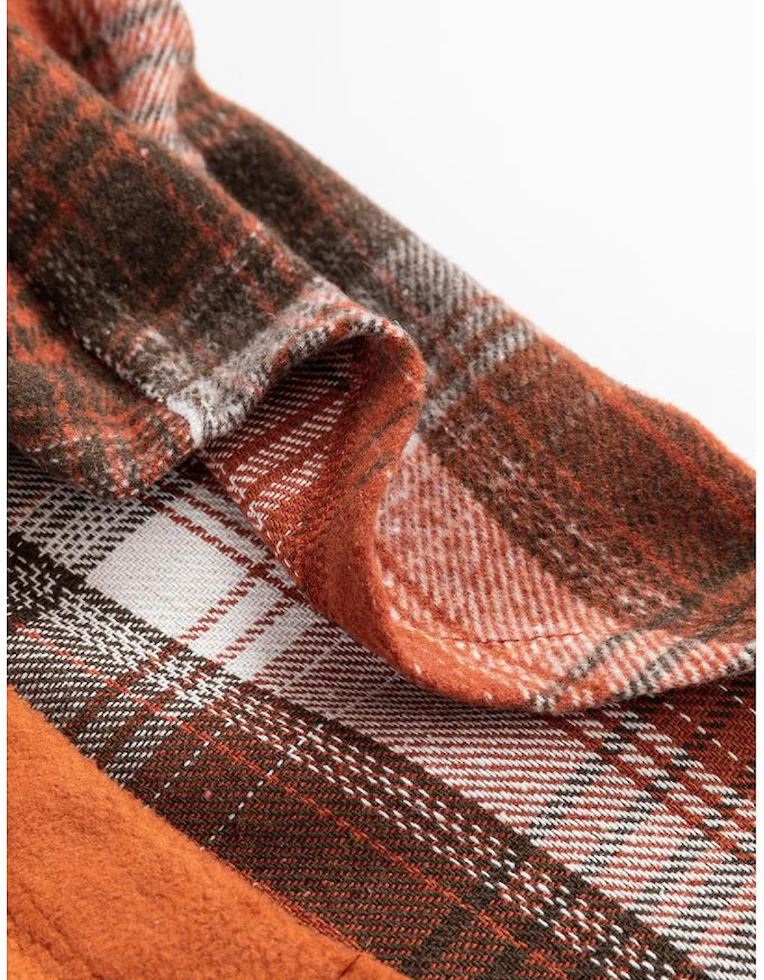 Khaki Colorblock Plaid Pattern Flap Pockets Buttoned Shacket