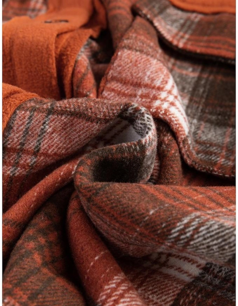 Khaki Colorblock Plaid Pattern Flap Pockets Buttoned Shacket