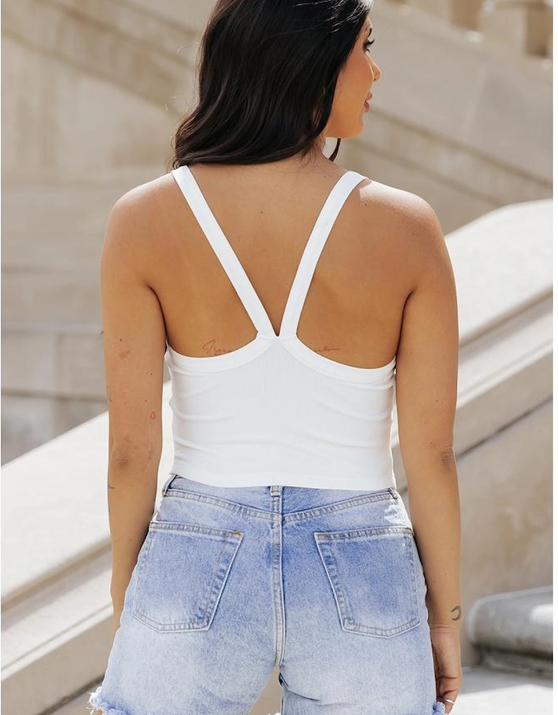 White Athletic Ribbed Cropped Cami Top
