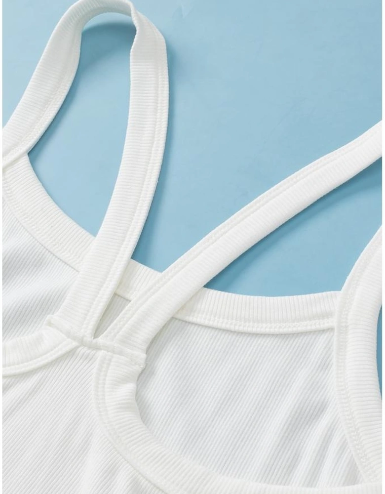 White Athletic Ribbed Cropped Cami Top