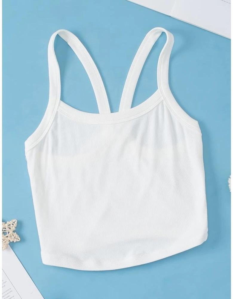 White Athletic Ribbed Cropped Cami Top