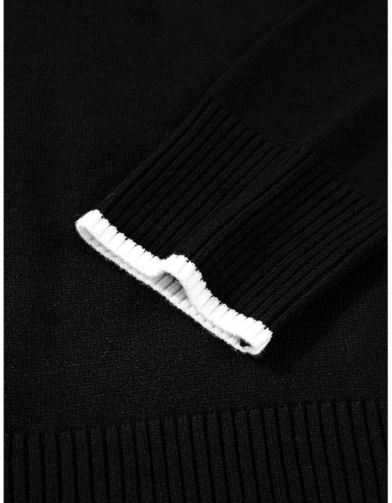 Black Contrast Trim Big Bow Accent Holiday Cropped Sweater