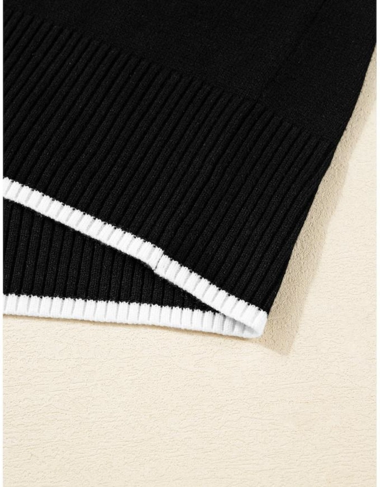 Black Contrast Trim Big Bow Accent Holiday Cropped Sweater