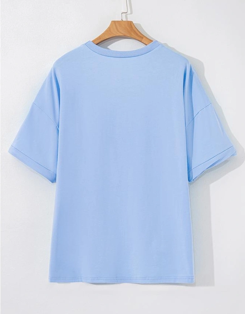 Myosotis TEXAS Bow Graphic Half Sleeve Drop Shoulder Loose Tee