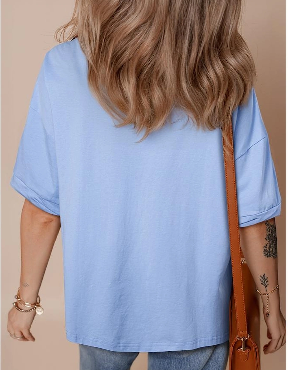 Myosotis TEXAS Bow Graphic Half Sleeve Drop Shoulder Loose Tee, 5 of 4