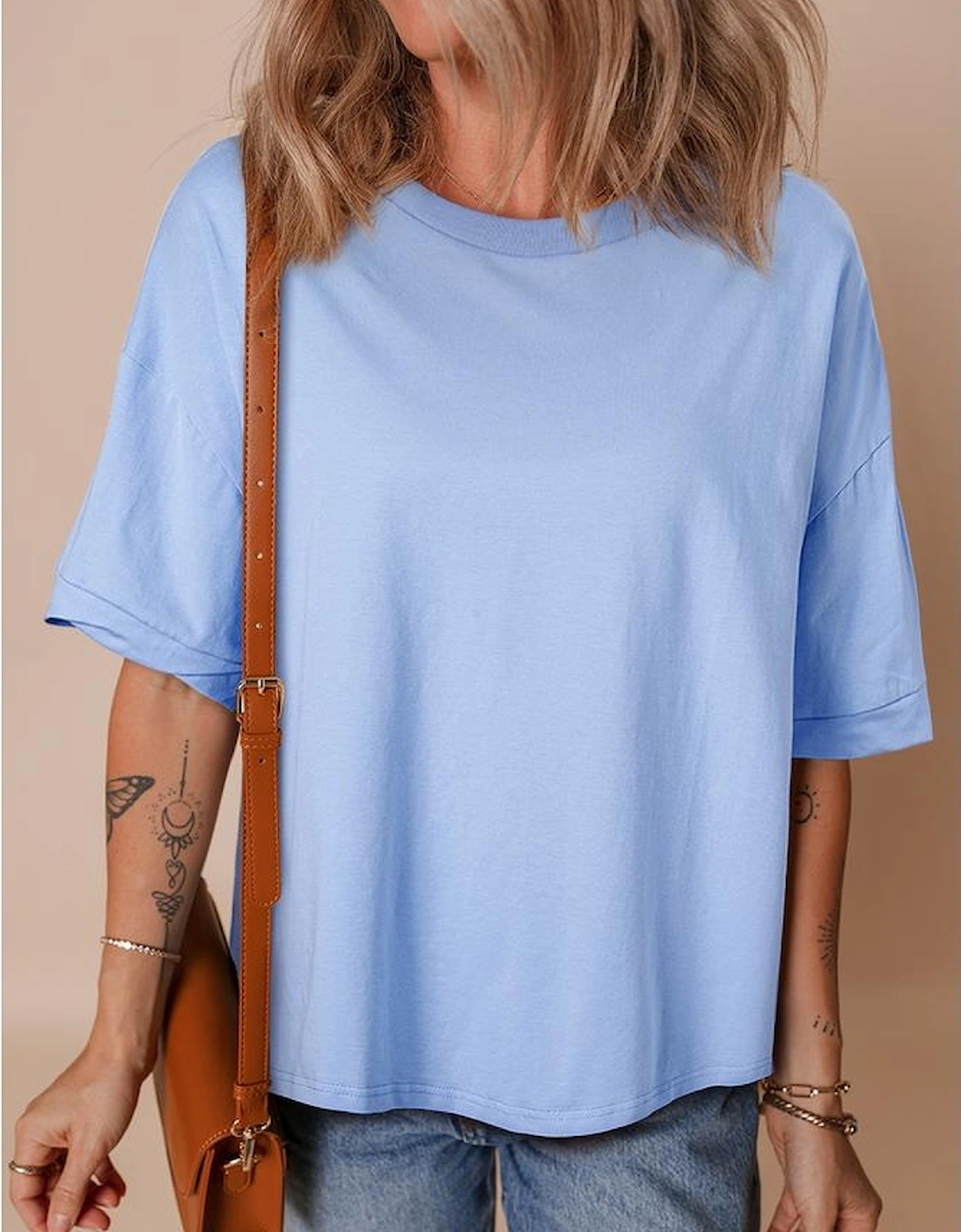 Myosotis Loose Half Sleeve Hi Low Hem T Shirt