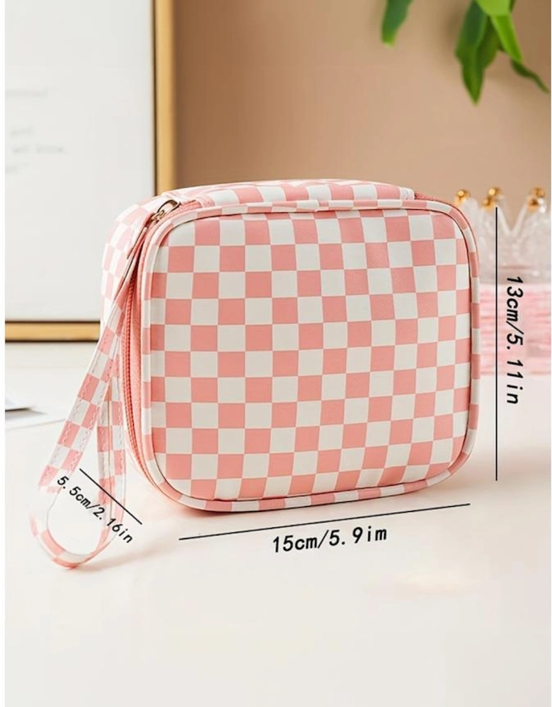 Light Pink Checkered Pattern Small Cosmetic Bag