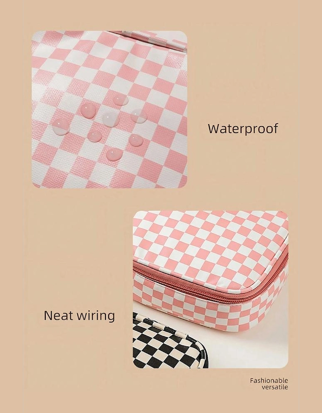 Light Pink Checkered Pattern Small Cosmetic Bag