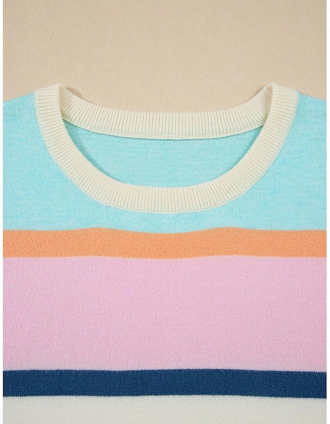 Multicolour Striped Color Block Flutter Sleeve Patchwork Sweater Top