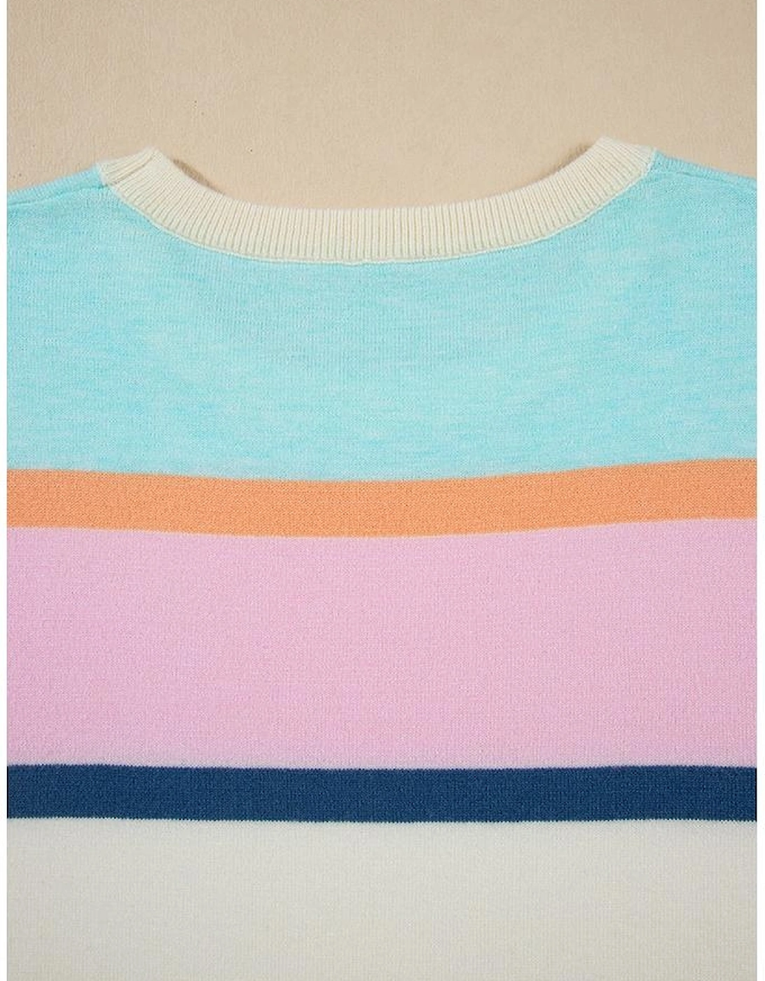 Multicolour Striped Color Block Flutter Sleeve Patchwork Sweater Top
