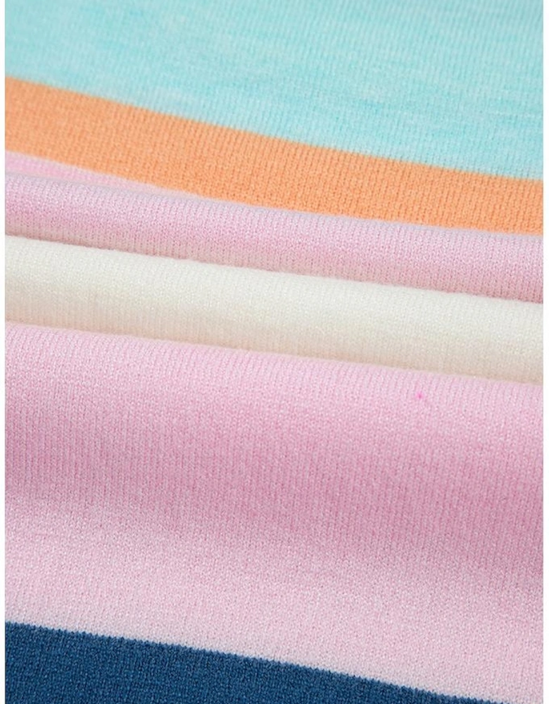 Multicolour Striped Color Block Flutter Sleeve Patchwork Sweater Top