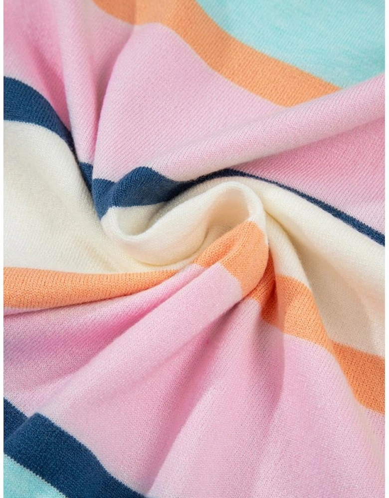 Multicolour Striped Color Block Flutter Sleeve Patchwork Sweater Top