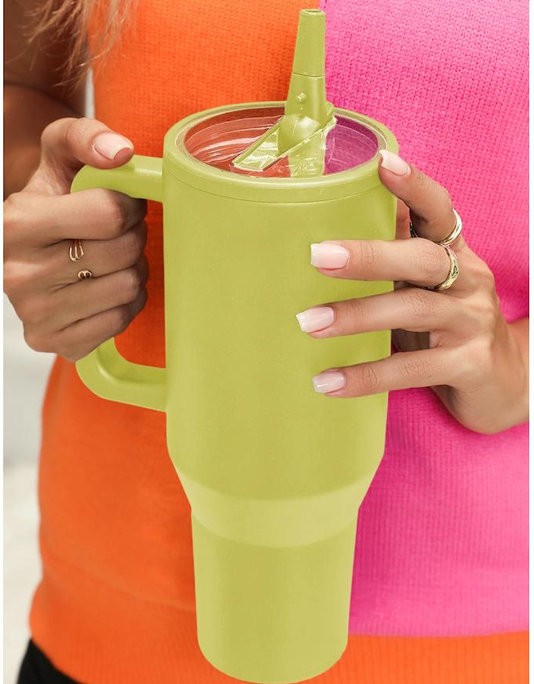 Pear Green Frosted Stainless Handle Large Vacuum Cup with Straw 40oz