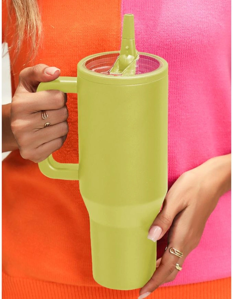 Pear Green Frosted Stainless Handle Large Vacuum Cup with Straw 40oz