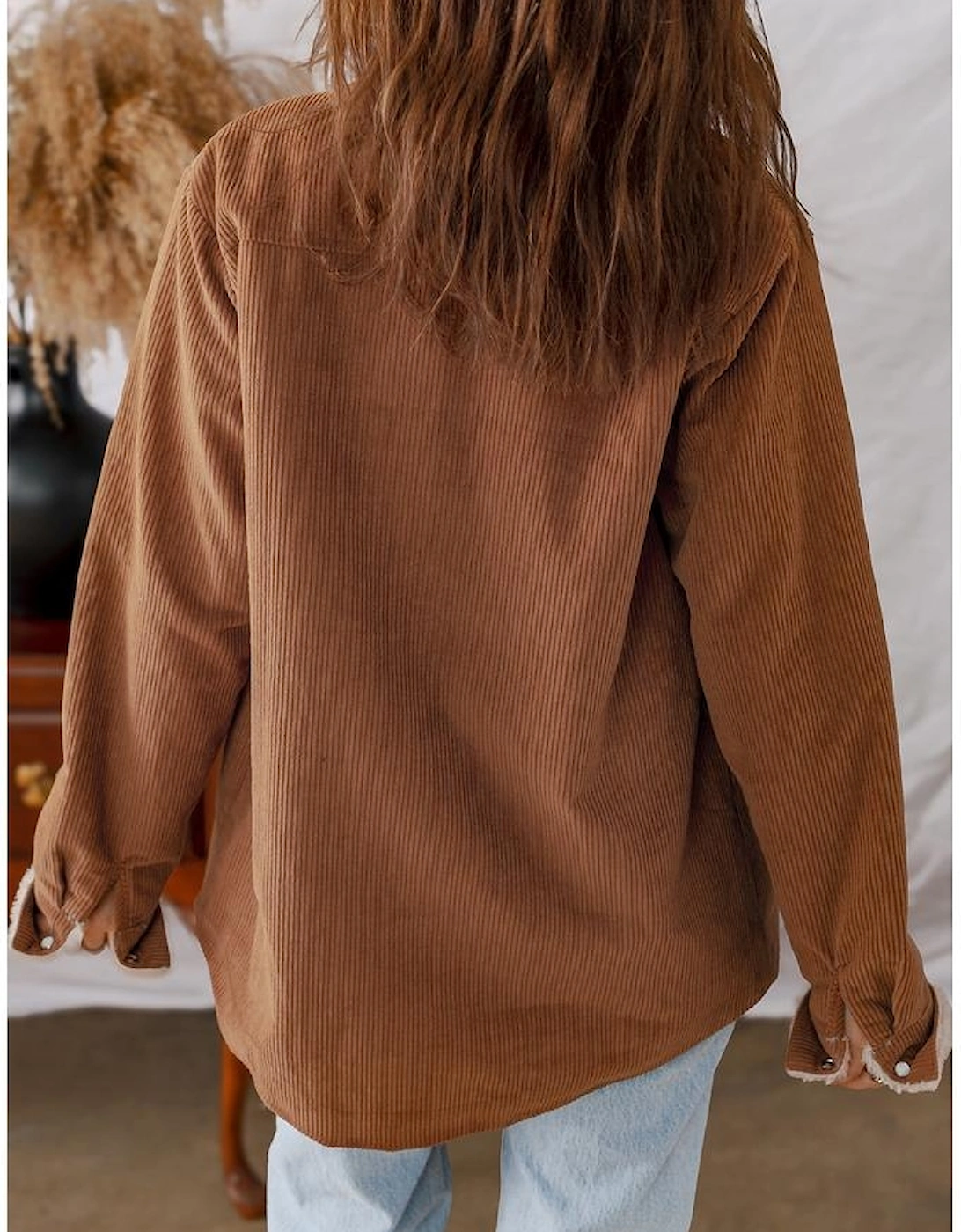 Cinnamon Fleece Lined Buttoned Flap Pockets Corduroy Jacket, 8 of 7