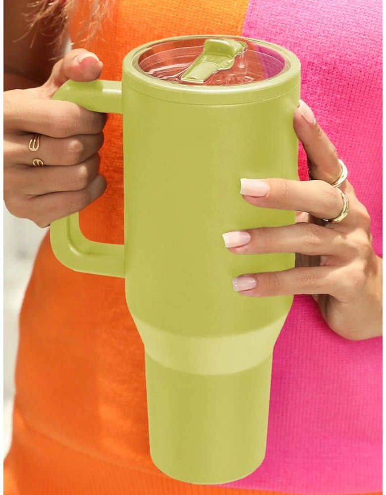 Pear Green Frosted Stainless Handle Large Vacuum Cup with Straw 40oz