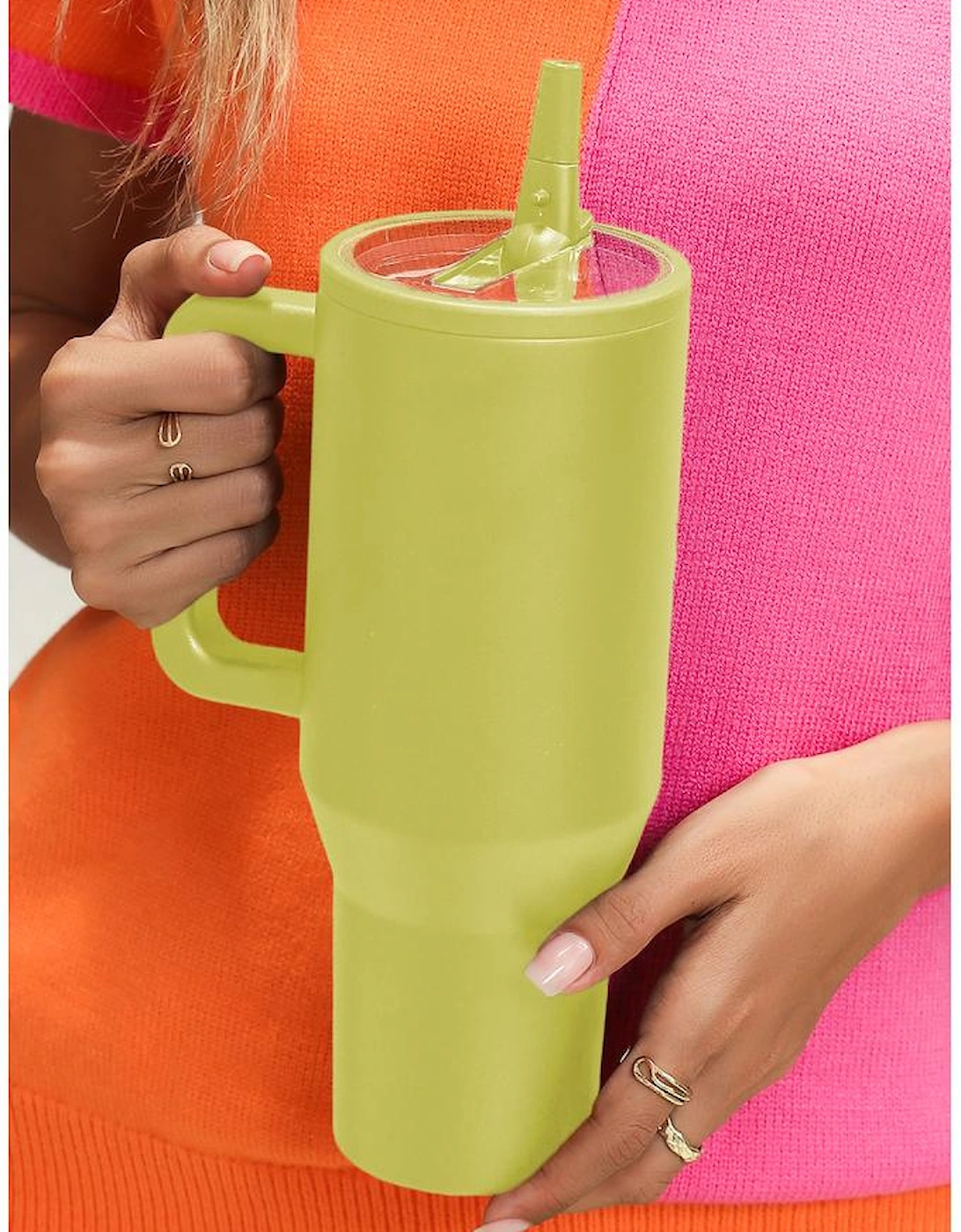 Pear Green Frosted Stainless Handle Large Vacuum Cup with Straw 40oz