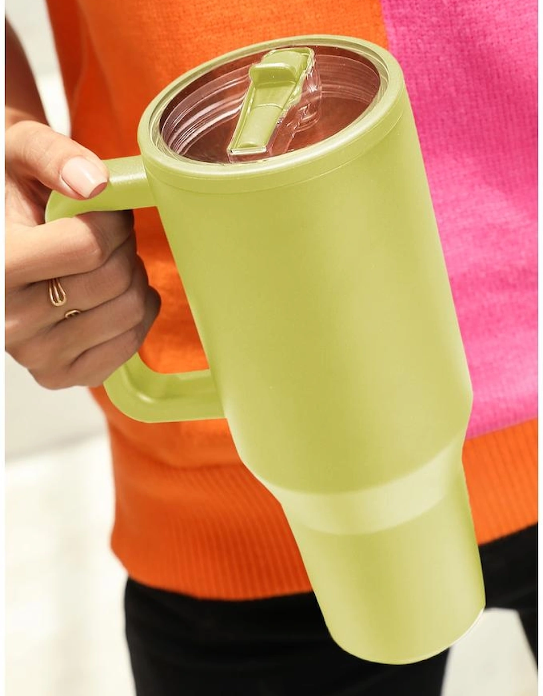 Pear Green Frosted Stainless Handle Large Vacuum Cup with Straw 40oz