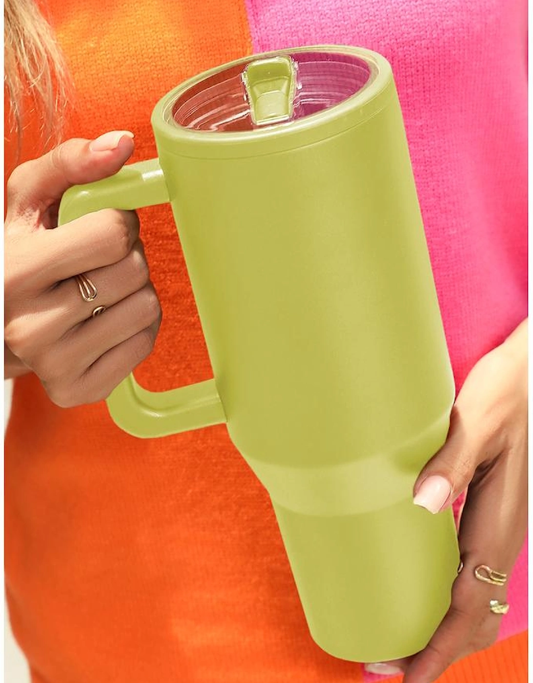 Pear Green Frosted Stainless Handle Large Vacuum Cup with Straw 40oz