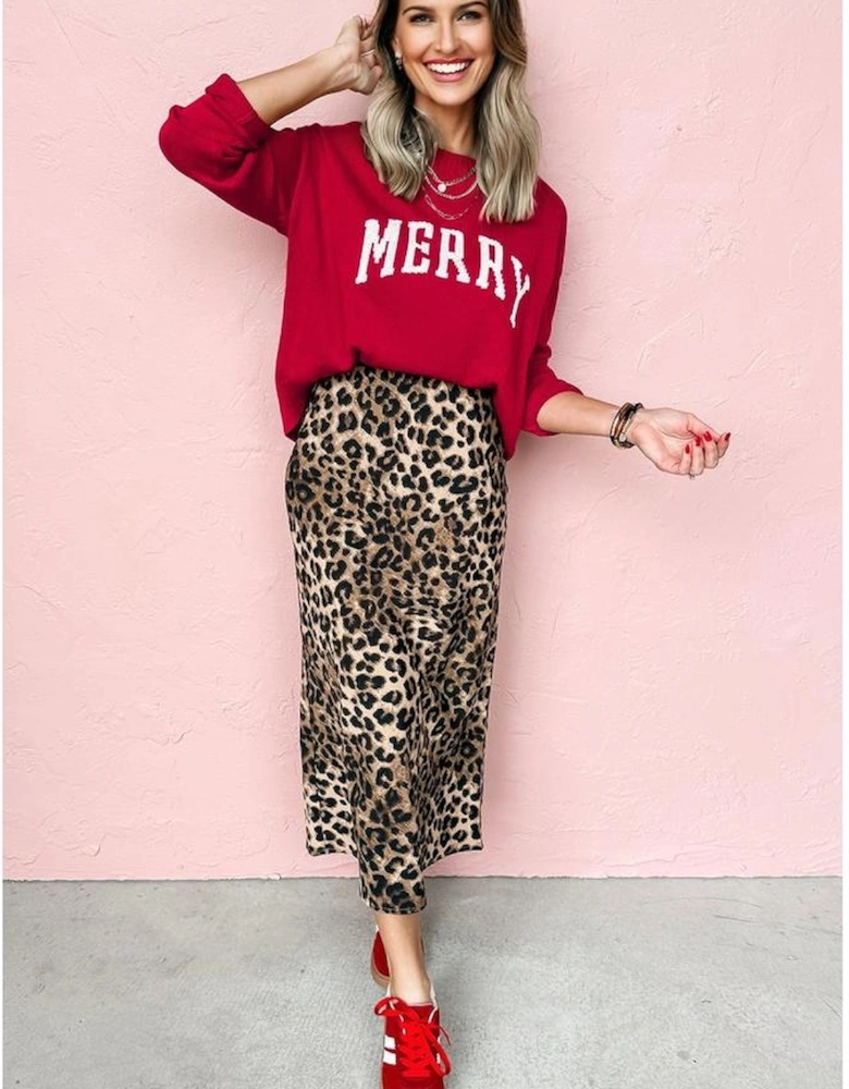 Fiery Red MERRY Letter Pattern Christmas Holiday Baggy Sweater