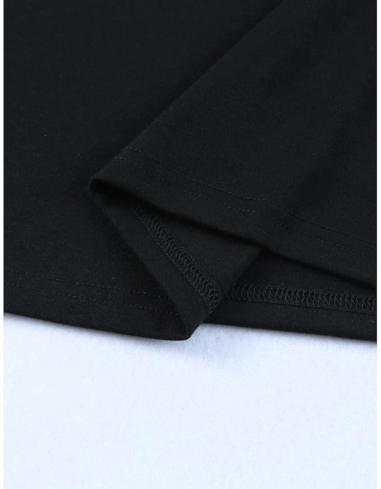 Black Off Shoulder Plaid&Leopard Print Long Sleeve Top