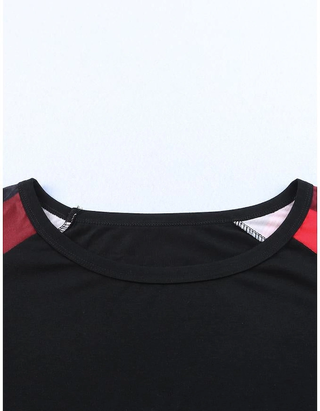 Black Off Shoulder Plaid&Leopard Print Long Sleeve Top