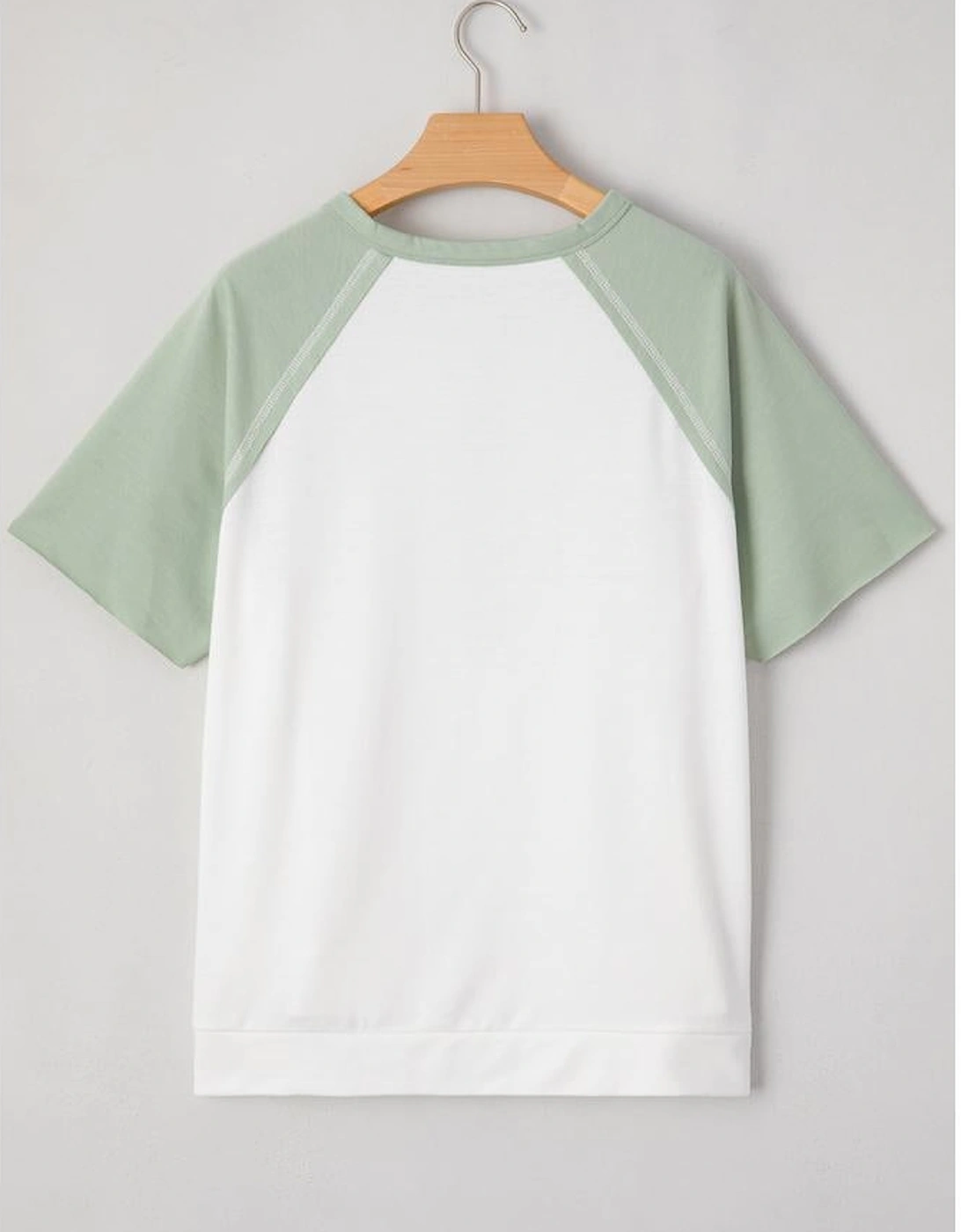 Clearly Aqua Colorblock Raglan Short Sleeve Half Buttons High Low T Shirt