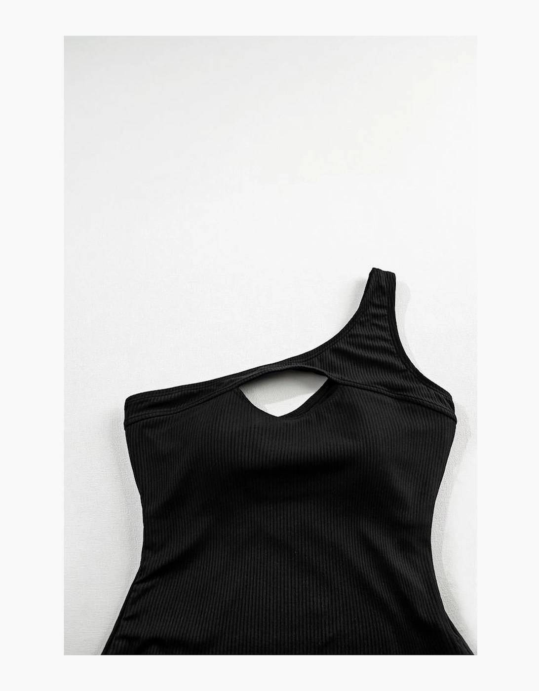 Black Ribbed One Shoulder Hollowed One Piece Swimsuit